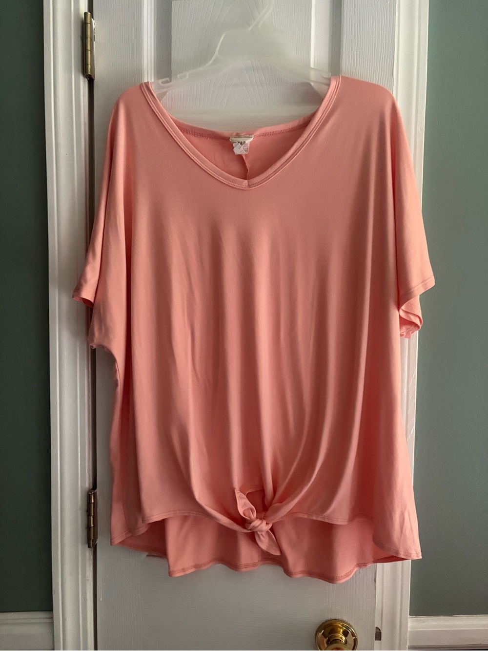 P & Rose Soft V-Neck Tie-Front Tee in Coral Pink